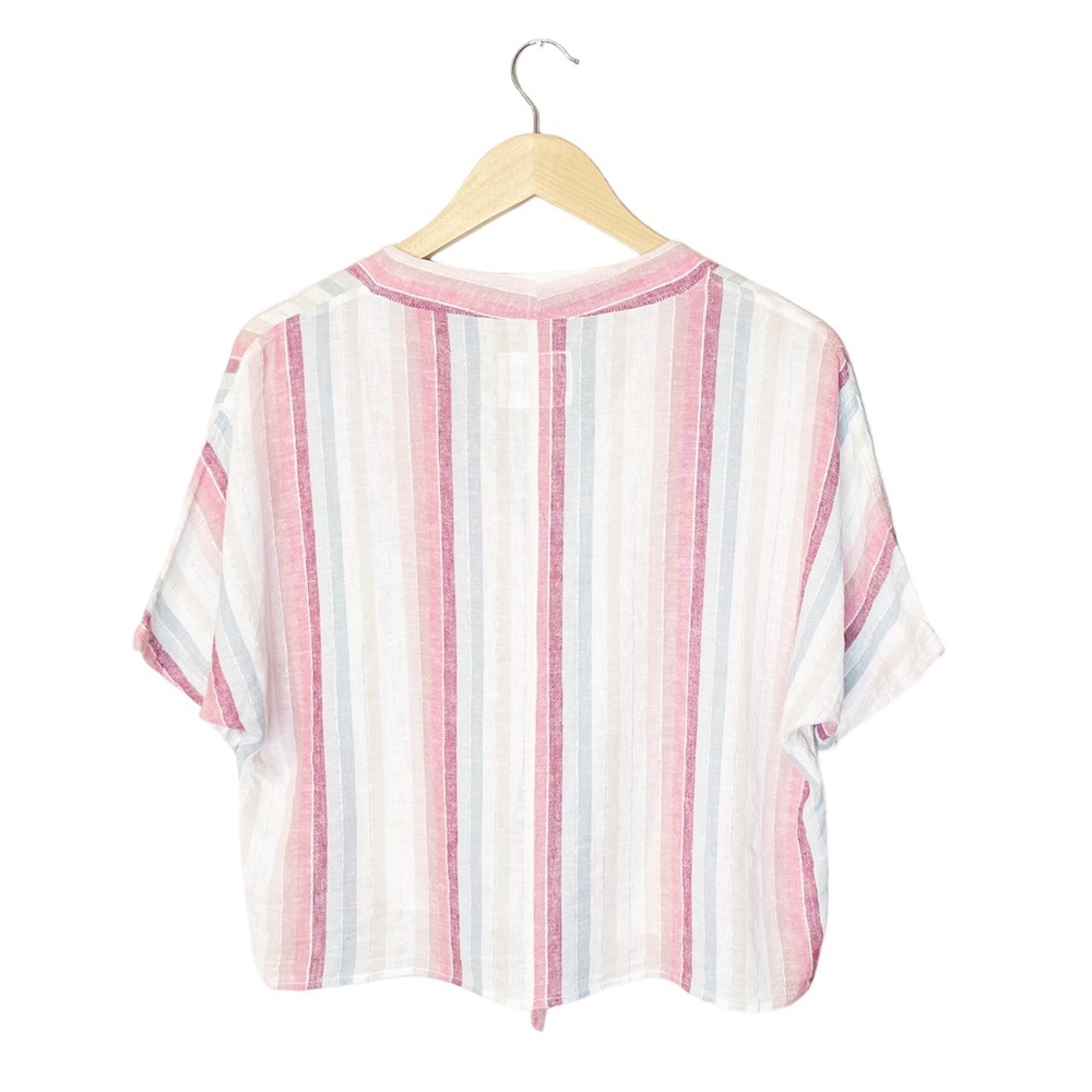 Rails Thea Tropic Stripe Button Front Tie Linen Short Sleeve Top - Picture 3 of 6